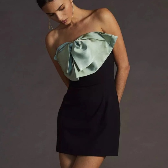 Anthropologie Eva Franco Black Micro Mini Dress Green Bow Front Coquette  Size 0 - mordernwear.com